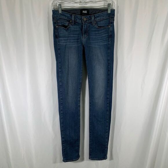 PAIGE Jeans Women's 25 Medium Wash Blue Denim Skyline Skinny Low Rise Cotton Bl - Picture 1 of 10